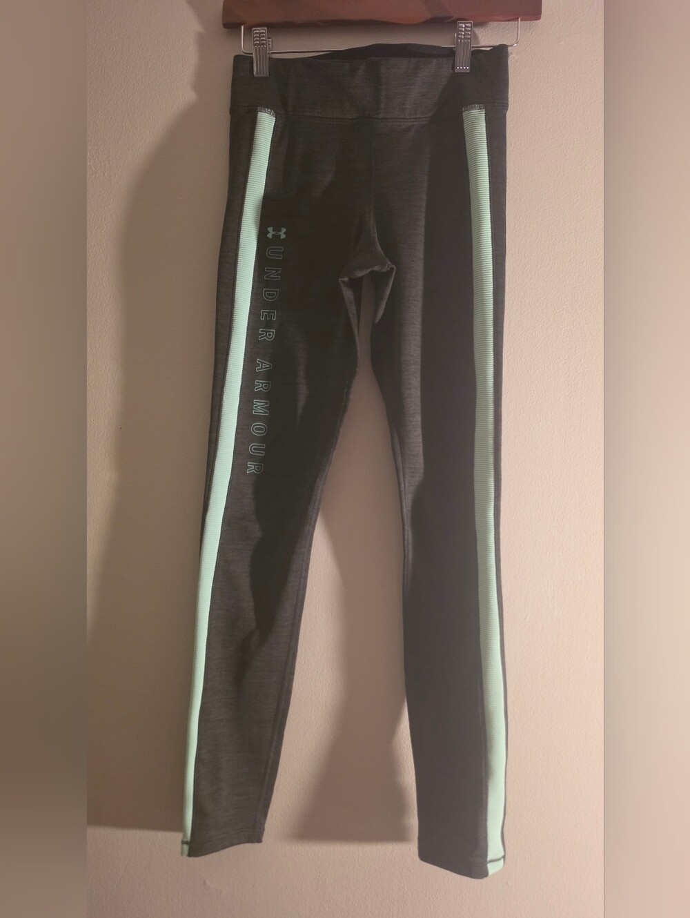 Under Armour Black Leggings with Mint Side Stripes